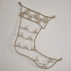 Pier 1 Gold Scrolled Metal Wire Christmas Stocking Shaped Card Holder Wall Decor